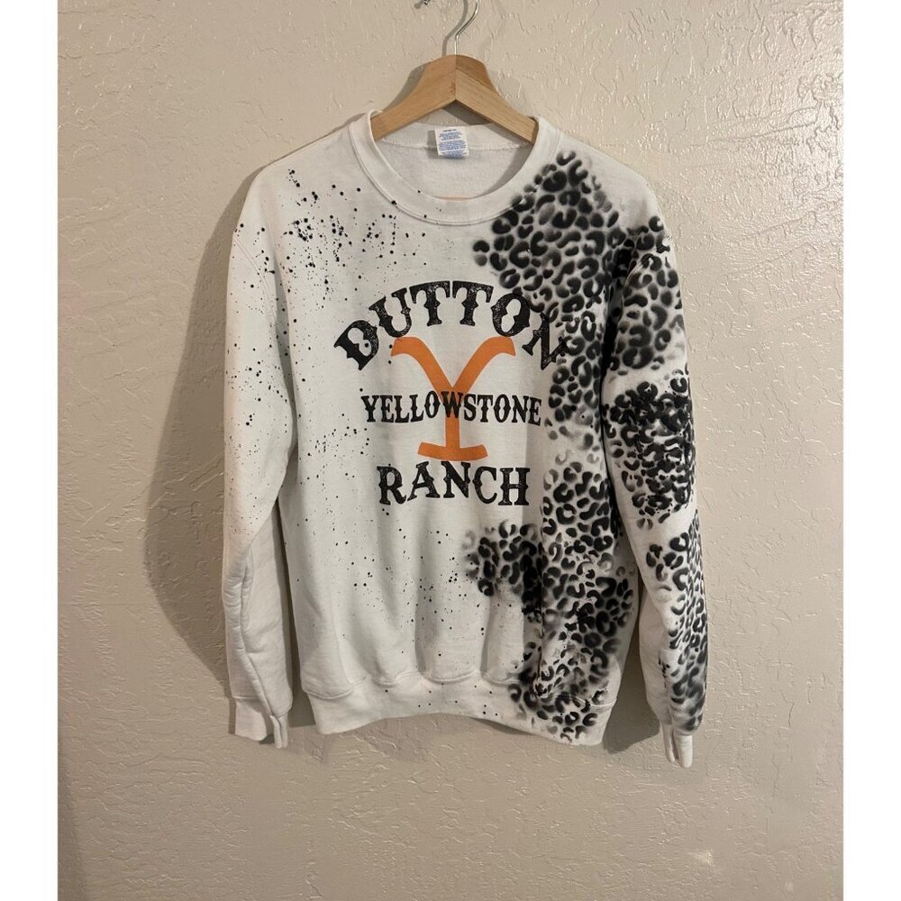 Y Custom Dutton Ranch White Leopard Crewneck Yellowstone Inspired Sweatshirt